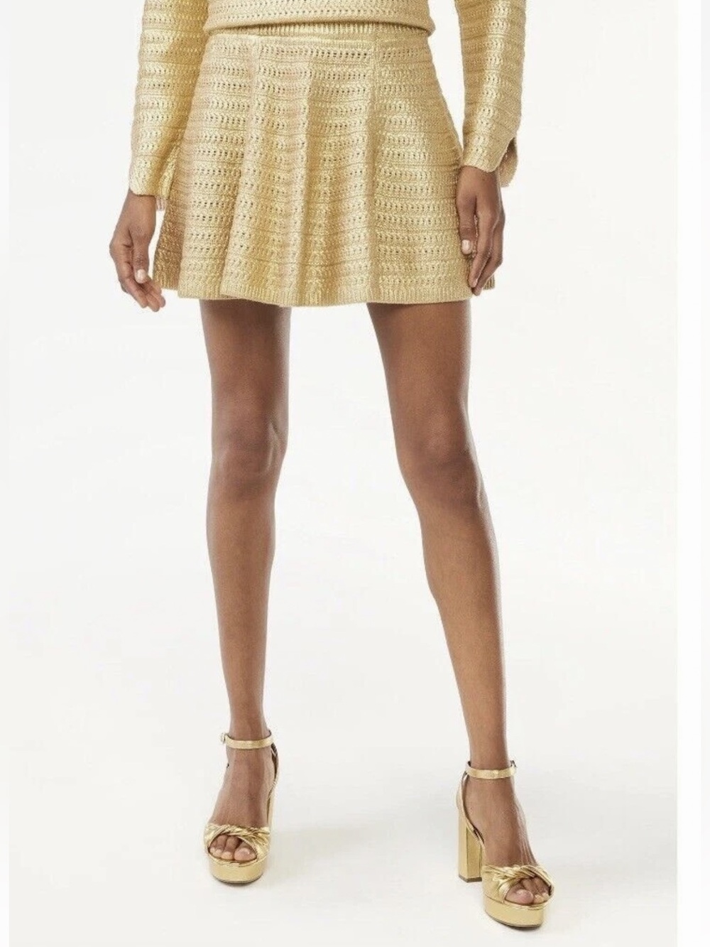 Scoop Knit Metallic Gold Skirt